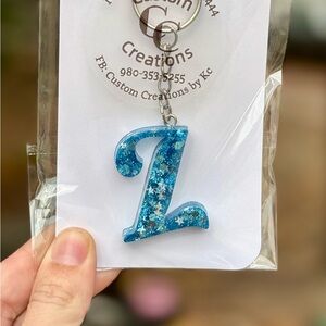 Blue with silver Star shaped Glitter “Z” Keychain